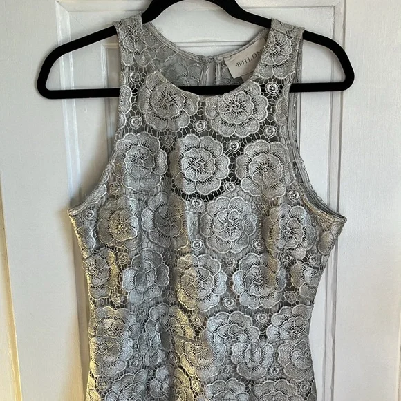 BHLDN Anthropologie Silver Floral Lace Sleeveless Emmeline Dress - Picture 3 of 11